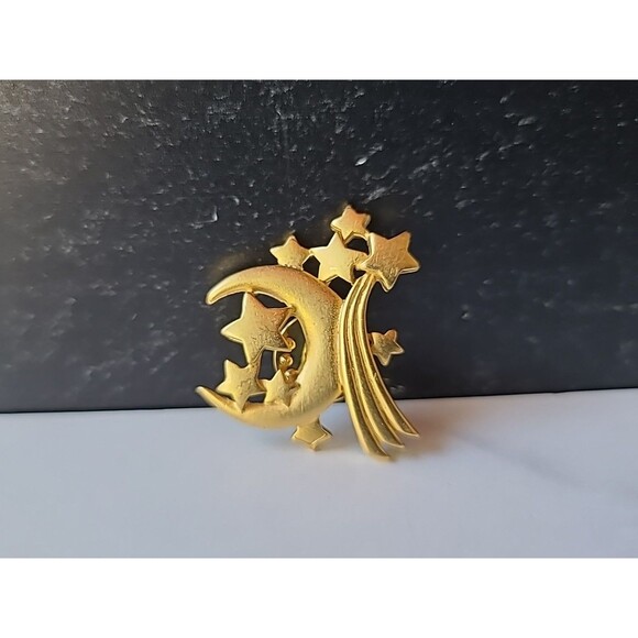 JJ Jonette Shooting Stars Sun and Moon Gold Tone Metal Pins, Vintage - Picture 3 of 10